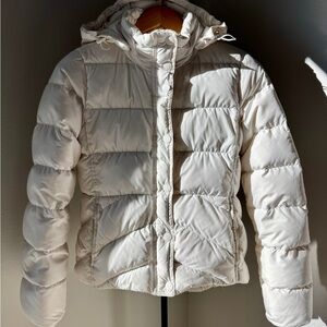 J.Crew White Puffer Jacket XS | Quilted Insulated Winter Coat | Hooded